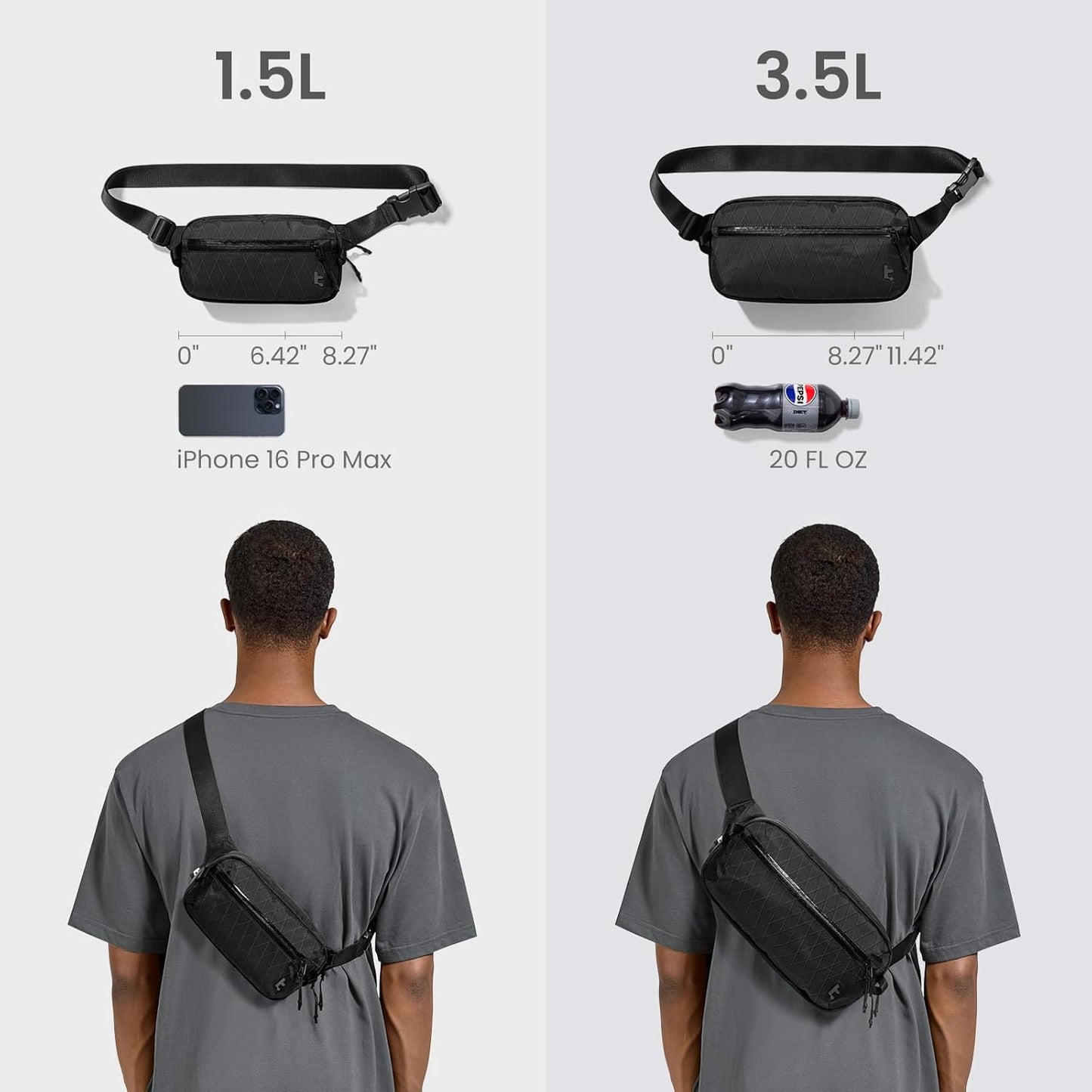 tomtoc 3.5L Sling Bag with RFID Blocking, Crossbody Bag Chest Shoulder Pack for Men and Women, Water-resistant Lightweight Casual Waist Fanny Pack for Travel/Daily Use