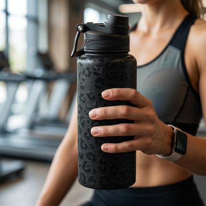 SANDJEST Pickleball Stainless Steel Water Bottle with Strap 32oz, Insulated Bottles with Straw and Spout Lid for Gym Sports Travel Outdoor, Gifts for Women Girls Birthday Christmas