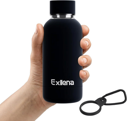 Exllena Slim Insulated Water Bottles for Travel 18oz with Clip, Double Wall Vacuum Stainless Steel Water Bottle Keeps Drinks Cold 24 Hrs/Hot 12 Hrs, 100% Leakproof, BPA Free(Black)