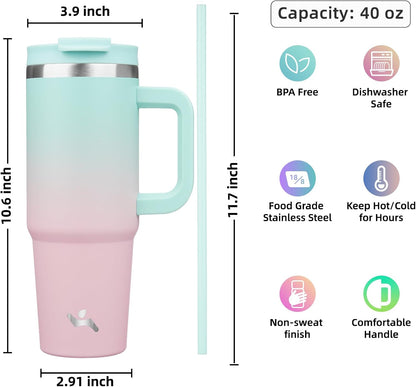 Konokyo 30 oz Tumbler with Handle and 2 Straws,2 in 1 Lid Insulated Water Bottle Stainless Steel Travel Coffee Mug,Sky