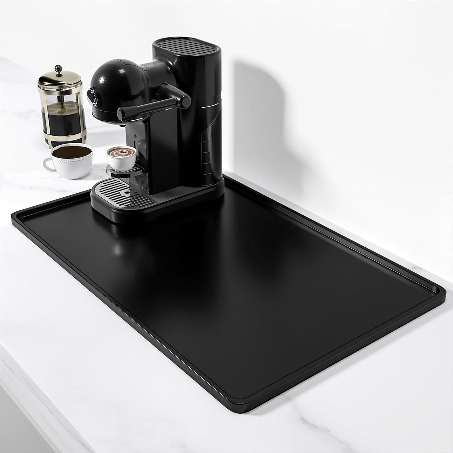 Rnivvi Silicone Coffee Mat, 16" x 24" Waterproof Raised Edge Coffee Bar Mats for Espresso Machine Station Accessories, Heat Resistant Detachable Dish Drying Pad for Kitchen Counter, Dish Rack, Green