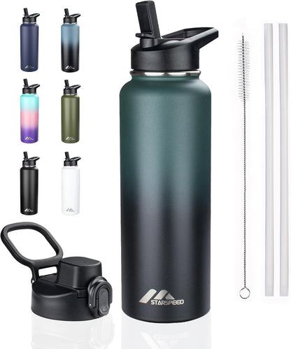 StarSpeed 32oz Insulated Water Bottle with Straw Lid, Stainless Steel Double Walled Vacuum Water Flask, Wide Mouth Sports Water Bottle for Gym Camping Hiking, Indigo Black