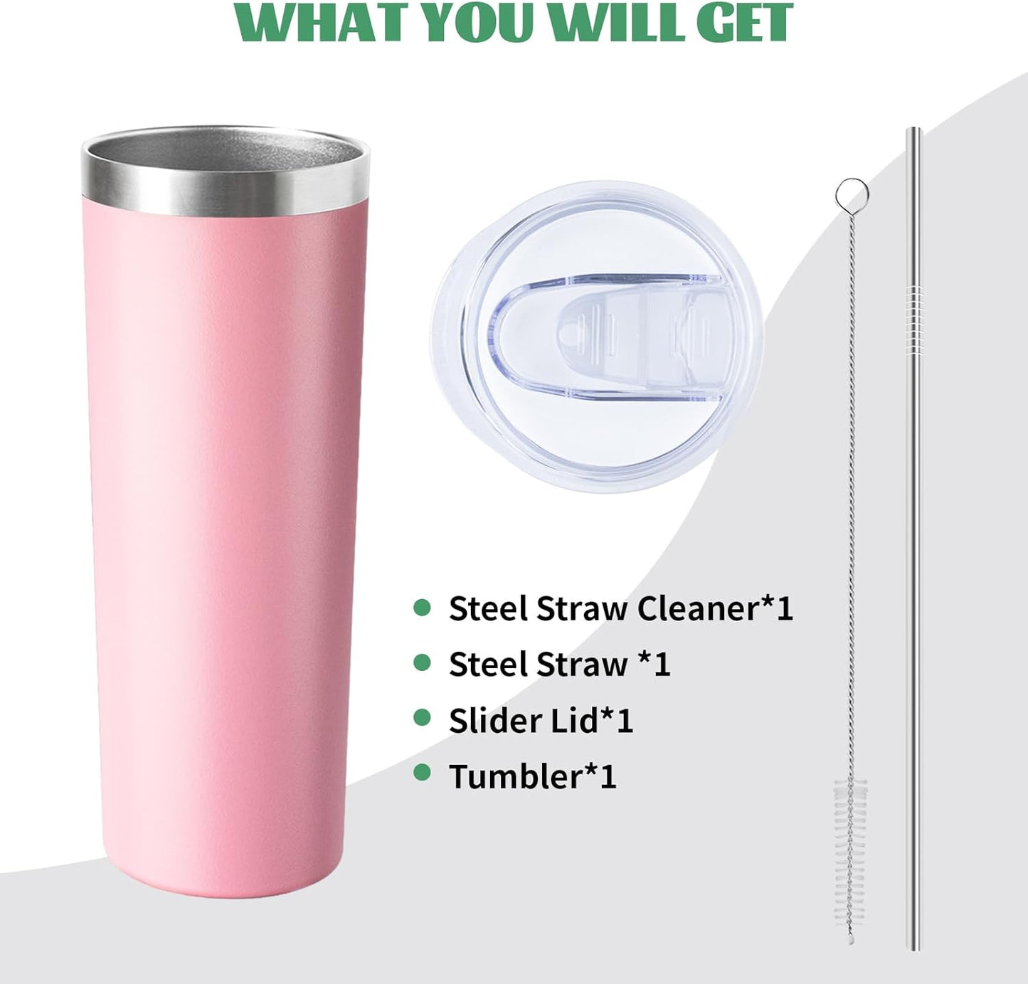 20 oz Skinny Tumblers with Lid and Straw,Stainless Steel Vacuum Insulated Tumbler Cup Double Wall Travel Coffee Mug, Thermal Water Tumbler for Hot and Cold Drinks(Rose Gold,1)