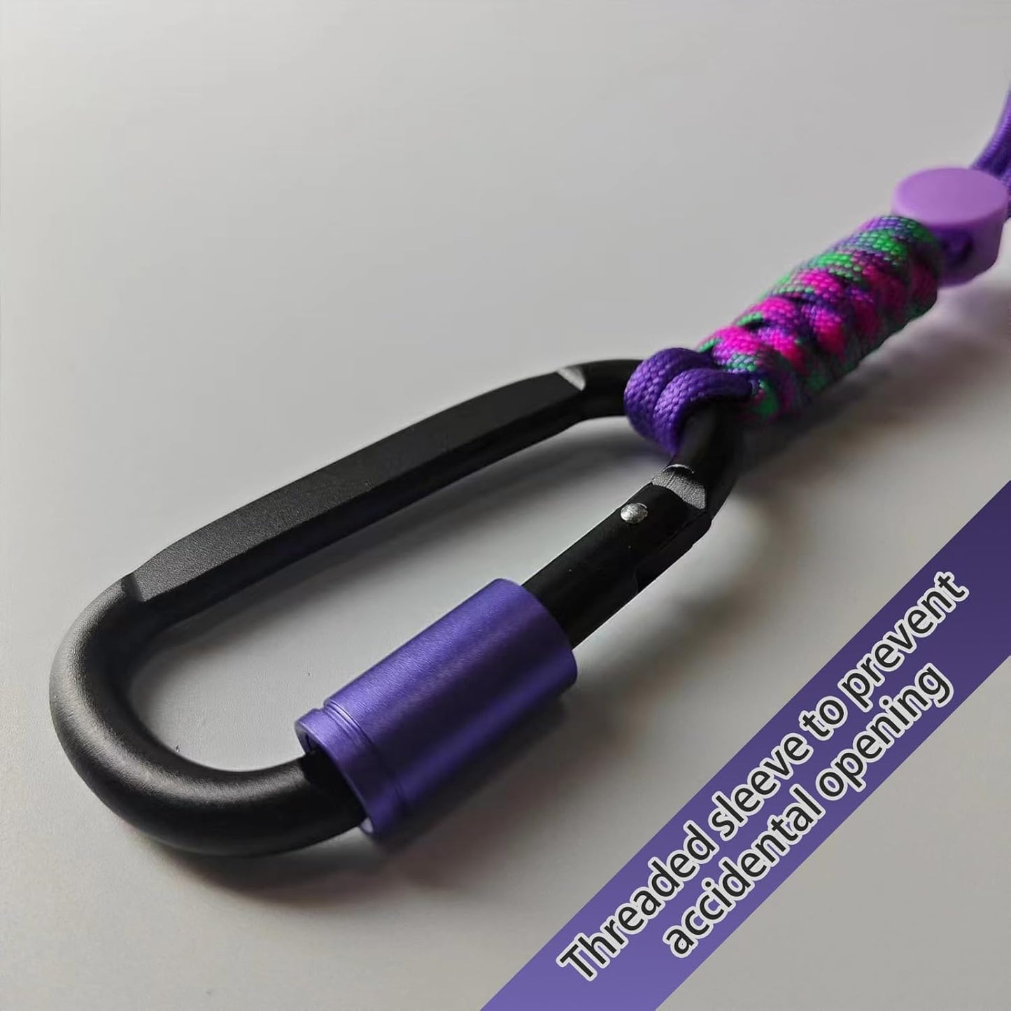 Paracord Keychain/Carabiner Clip - Jaymokes D Ring Metal Hook for Water Bottle, Key, Backpacks and More