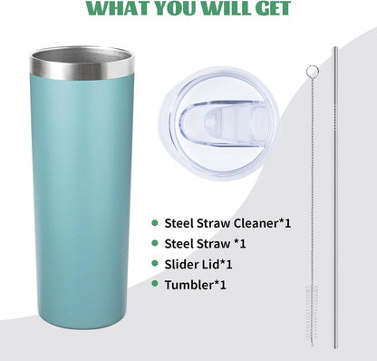 20 oz Skinny Tumblers with Lid and Straw,Stainless Steel Vacuum Insulated Tumbler Cup Double Wall Travel Coffee Mug, Thermal Water Tumbler for Hot and Cold Drinks(Rose Gold,1)