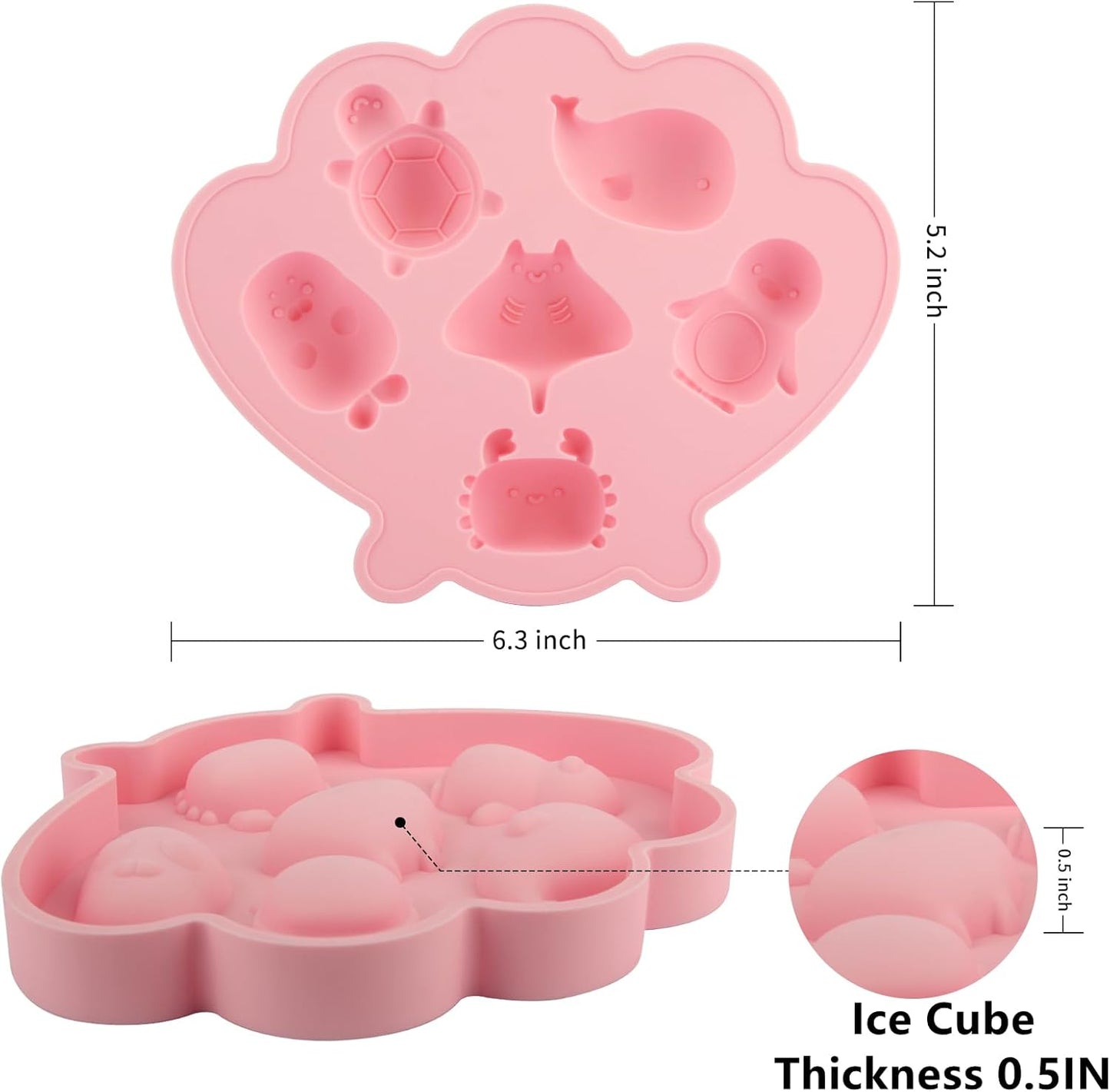 Fu Store Ice Cube Tray Shell Silicone Ice Cube Trays with Cute Marine Life Shapes Cubes Easy to Release Perfect for Freezer Home, Kitchen, Drinks, Cocktail, Coffee, Chocolate Mold (Blue)