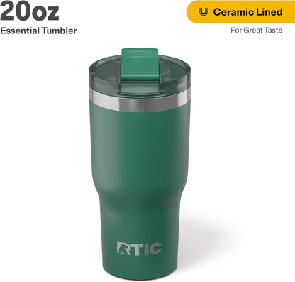 RTIC 20oz Essential Tumbler with Lid, Ceramic Lined, Insulated, Stainless Steel, Metal, Double Wall Vacuum-Insulation, Travel Cup for Iced Coffee, Tea, Hot and Cold Drink, Graphite