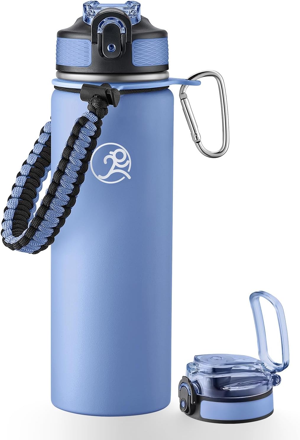 GOSWAG Insulated Sports Water Bottle, 24oz 2 Lids(with Straw/No Straw), Stainless Steel Water Bottles with Paracord Handle, Insulated Bottle with Double-Wall Vacuum Insulation