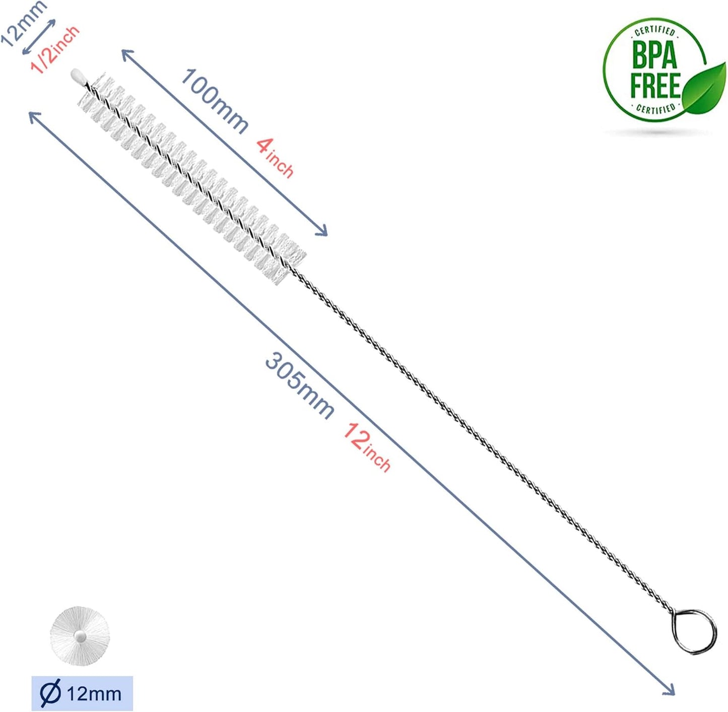 Straw Cleaner Brush Extend 12 inch, Extra Wide 12mm diam Pipe Cleaners, Extra Long Straw Brush for Sippy Cup, Water Bottle and Tubes, Drinking Straw Cleaning brush Set 10 Pack