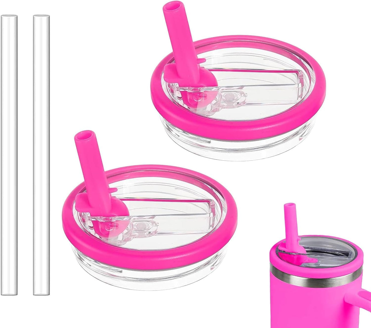 2 Pack 30 oz Tumbler Flip Straw Lid Replacement Compatible for Stanley Quencher, Leak Proof Lid Replacement for 30 OZ Stanley H2.0 FlowState Tumbler,Spill Proof Splash Reusable (Transparent Cream)