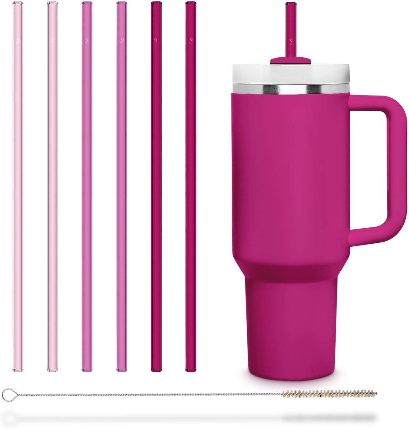 Halm Glass Straws - 6 Long 12 inch Bent Stanley Cup Replacement Drinking Straws + Plastic-Free Cleaning Brush - Perfect for Bottles & Quencher - Made in Germany - Dishwasher Safe - Eco-Friendly