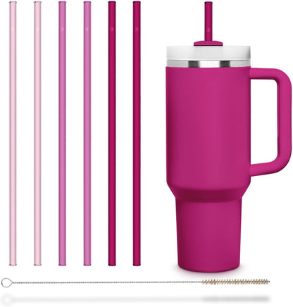 Halm Glass Straws - 6 Long 12 inch Bent Stanley Cup Replacement Drinking Straws + Plastic-Free Cleaning Brush - Perfect for Bottles & Quencher - Made in Germany - Dishwasher Safe - Eco-Friendly
