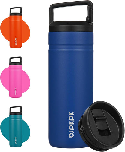 BJPKPK Insulated Water Bottle with 2 Lids,20 oz Double Wall Stainless Steel Vacuum Tumbler Travel Coffee Mug,Wide Mouth Thermal Cup,Haze Blue