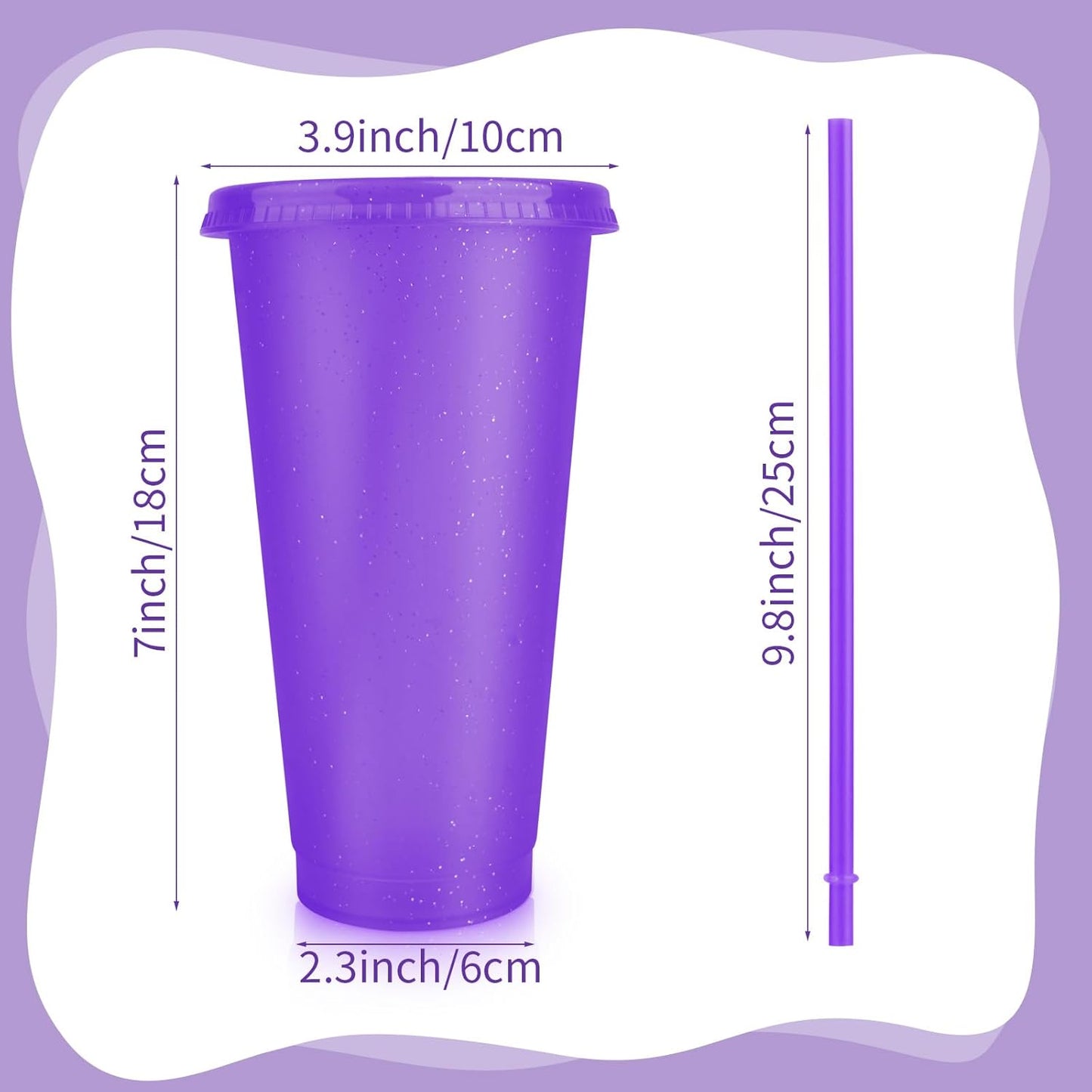 Hxezoc 16-Piece Reusable Cups with Lids and Straws, 24 oz Glitter Plastic Tumbler Iced Coffee Cups Travel Mug Cup for Smoothie Juices Beach or Bachelor Party (Black)