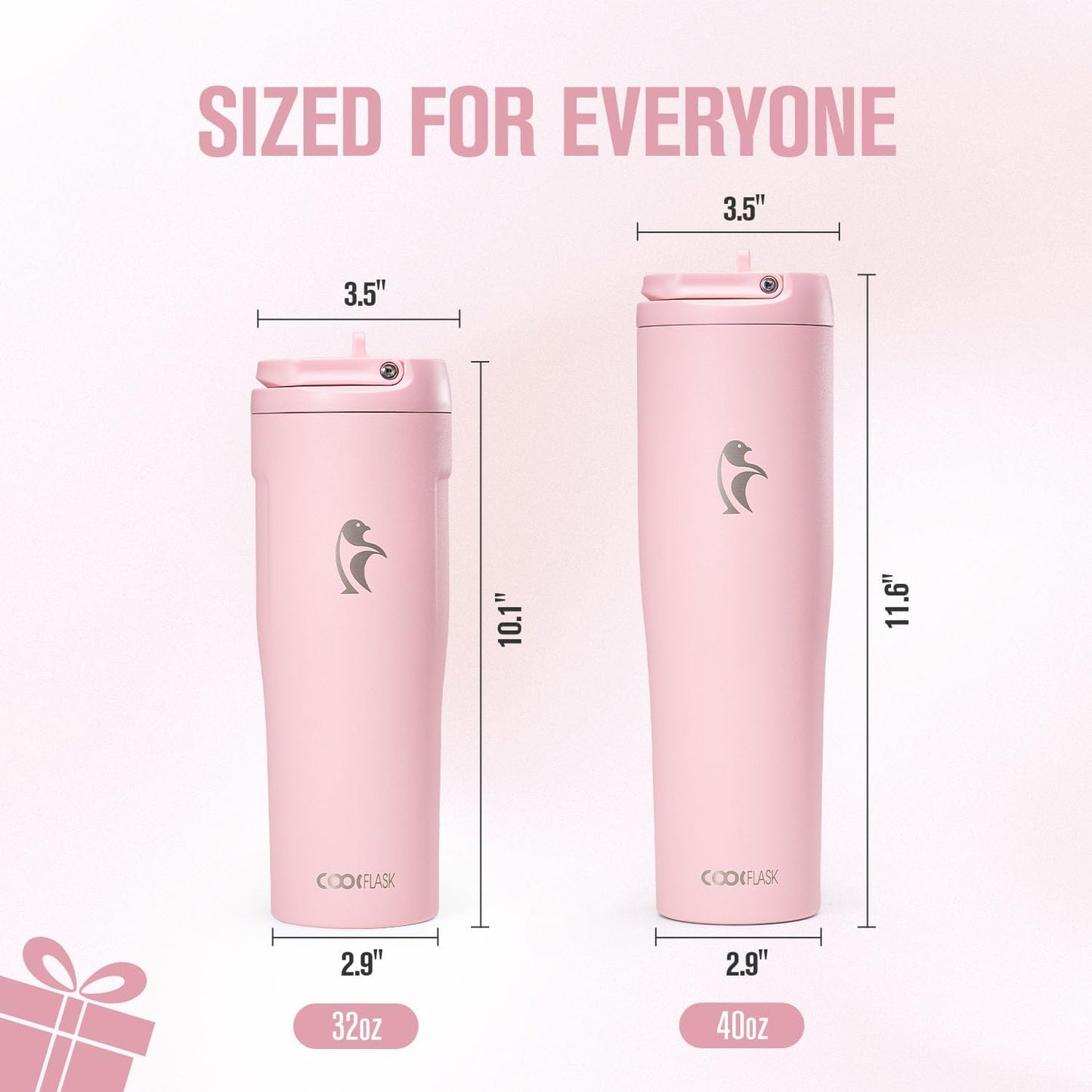 Coolflask Water Bottle 40 oz Fits Car Cup Holder, Slim Tumbler Stainless Steel with Straw & Handle, Vacuum Flask Leakproof Wide Mouth for Travel Sports Gym, Black
