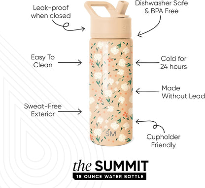 Simple Modern Kids Water Bottle with Straw Lid | 14oz Insulated Stainless Steel Kids Tumbler & Spill Proof Toddler Cup for School, Girls, Boys | Summit | Chloe Floral - Colors A