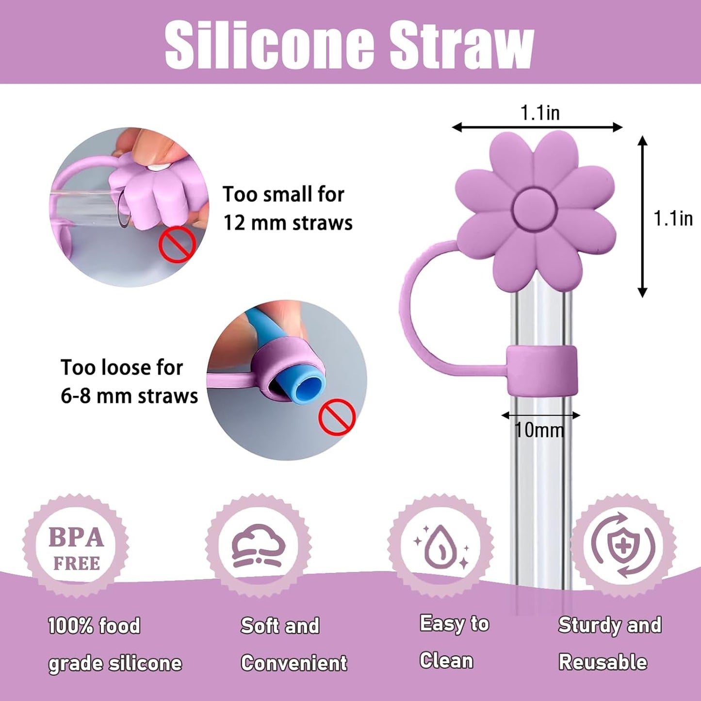 Flower Straw Covers Toppers for Stanley Cups 30&40 Oz Tumbler with Handle Accessories 4PCS Silicone Straw Caps Reusable Straws Tips Protectors for Stanley Cup 10mm 0.4in Straws,Off White
