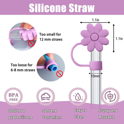 Flower Straw Covers Toppers for Stanley Cups 30&40 Oz Tumbler with Handle Accessories 4PCS Silicone Straw Caps Reusable Straws Tips Protectors for Stanley Cup 10mm 0.4in Straws,Off White