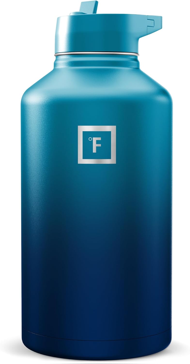 IRON °FLASK Camping & Hiking Hydration Flask with Straw, Wide Mouth Insulated Stainless Steel Sports Water Bottle - 40 oz Midnight Black