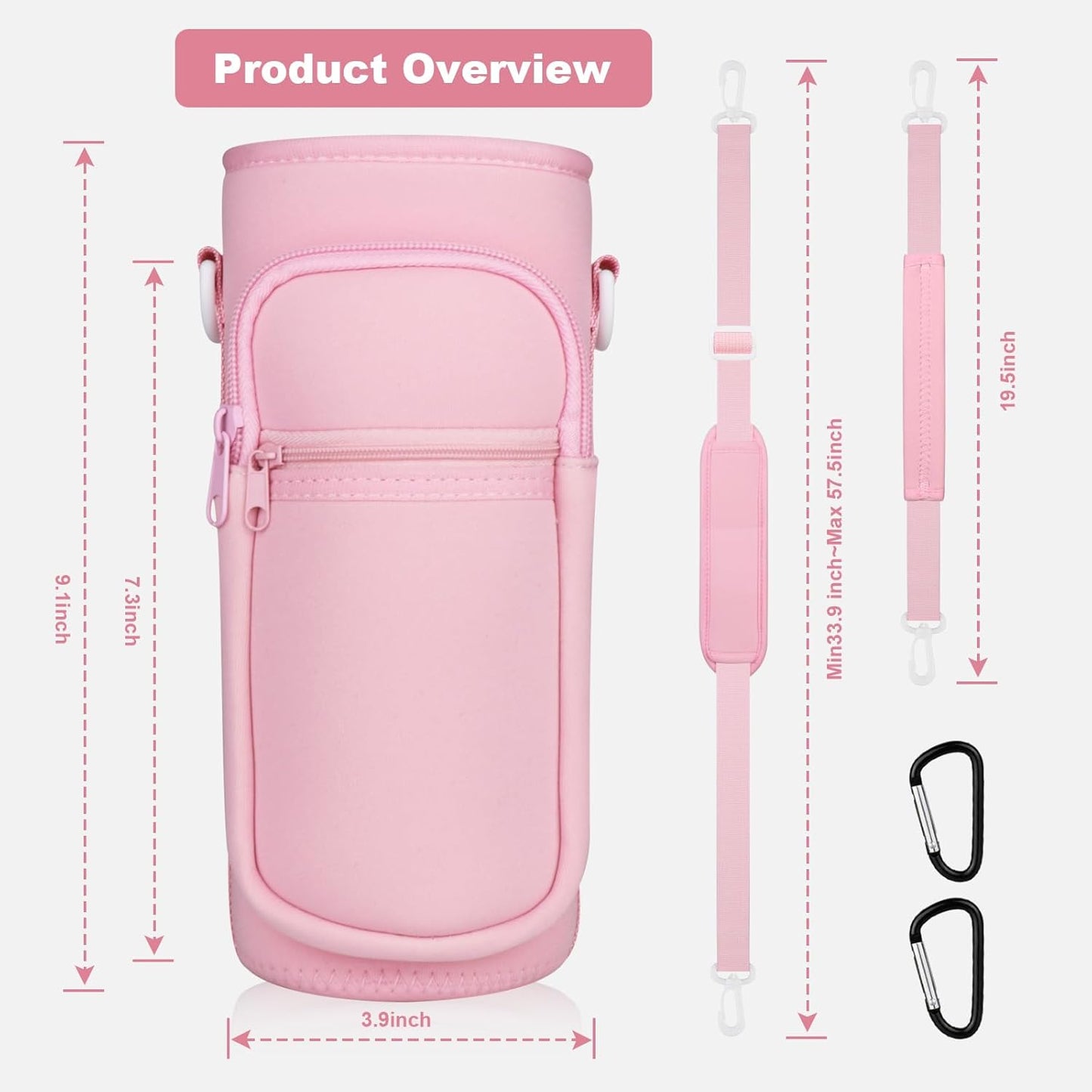 Water Bottle Holder with Strap, Water Bottle Carrier Bag with Phone Pocket, Shoulder Hand Strap Insulated Neoprene 32/40 oz Water Bottle Sleeve for Walking Hiking Camping Gym