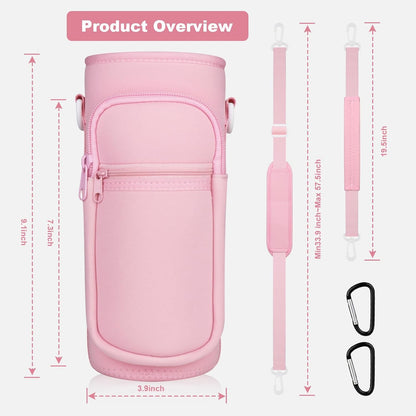 Water Bottle Holder with Strap, Water Bottle Carrier Bag with Phone Pocket, Shoulder Hand Strap Insulated Neoprene 32/40 oz Water Bottle Sleeve for Walking Hiking Camping Gym