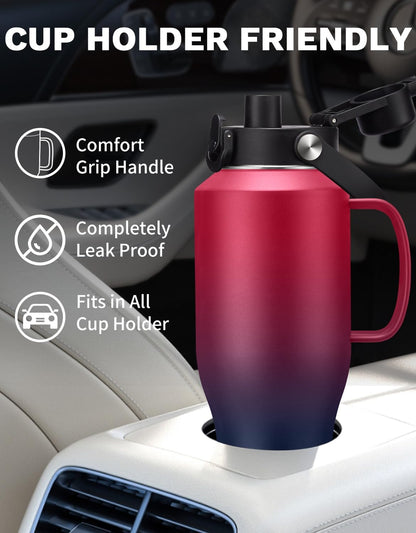 Insulated Water Bottle 40 oz - Fits in any Car Cup Holder, Keep Cold 48H Hot 24H, Stainless Steel Waterbottle Double Wall Flask with Straw, Pop-up Spout Lid, Paracord Handle, Carrier Bag
