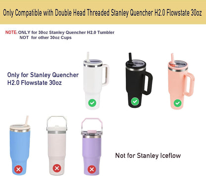 2 Pack 30oz Detachable Flip Straw Lid Replacement for Stanley Quencher H2.0 and ProTourLeak Proof and Dust-Proof Lid,Reusable Tumbler Cover for Stanley Cup (Black, 30oz)