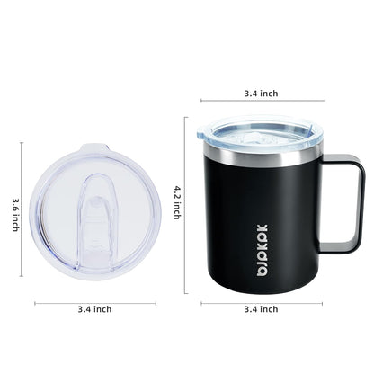 BJPKPK 2 pcs Insulated Coffee Mug, 14oz Insulated Tumbler with Lid, Stainless Steel Coffee Cups with Splash Proof Lid-White