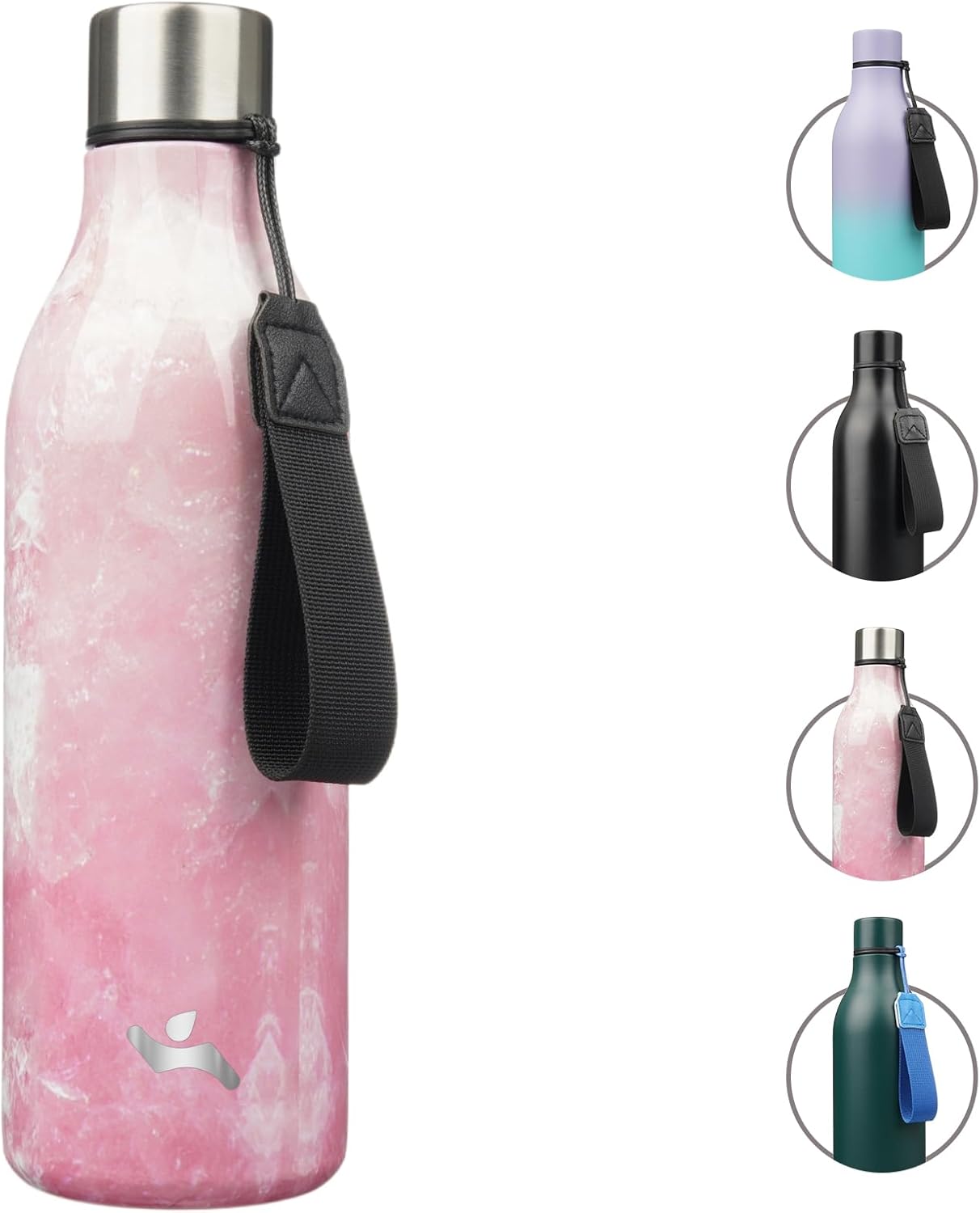Konokyo Insulated Water Bottle with Strap,18 oz Double Wall Stainless Steel Vacuum Bottles Metal Water Flask,Macaron Green - Colors A