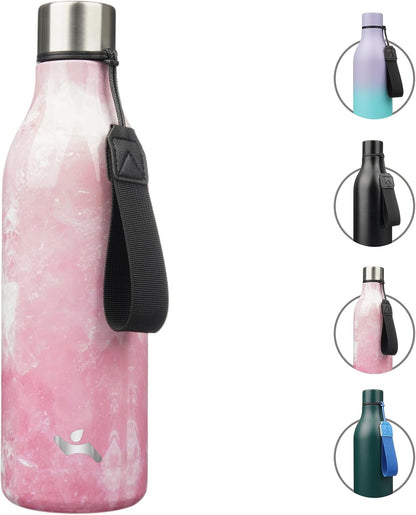 Konokyo Insulated Water Bottle with Strap,18 oz Double Wall Stainless Steel Vacuum Bottles Metal Water Flask,Macaron Green - Colors A