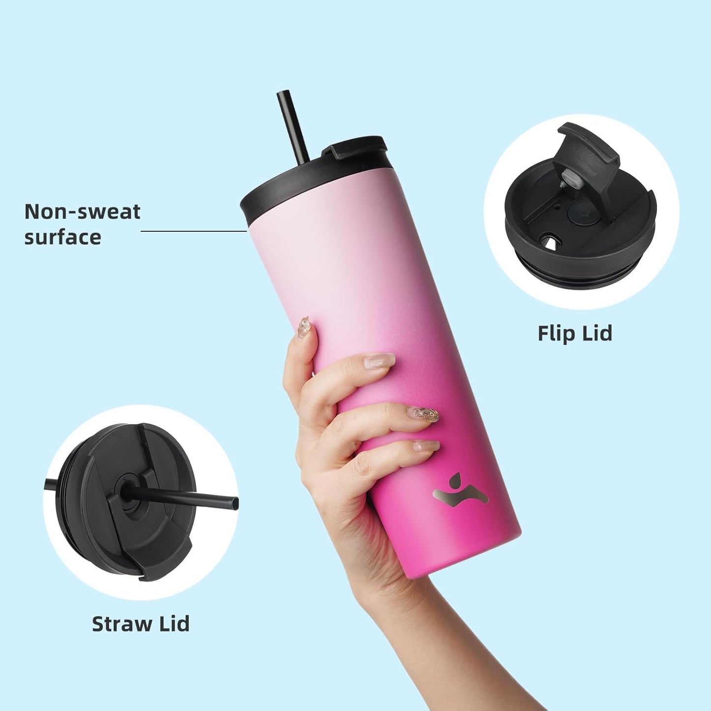 Konokyo 30 OZ Insulated Tumbler with Lid and 2 Straws Stainless Steel Water Bottle Vacuum Travel Mug Coffee Cup,Pastel Sunset