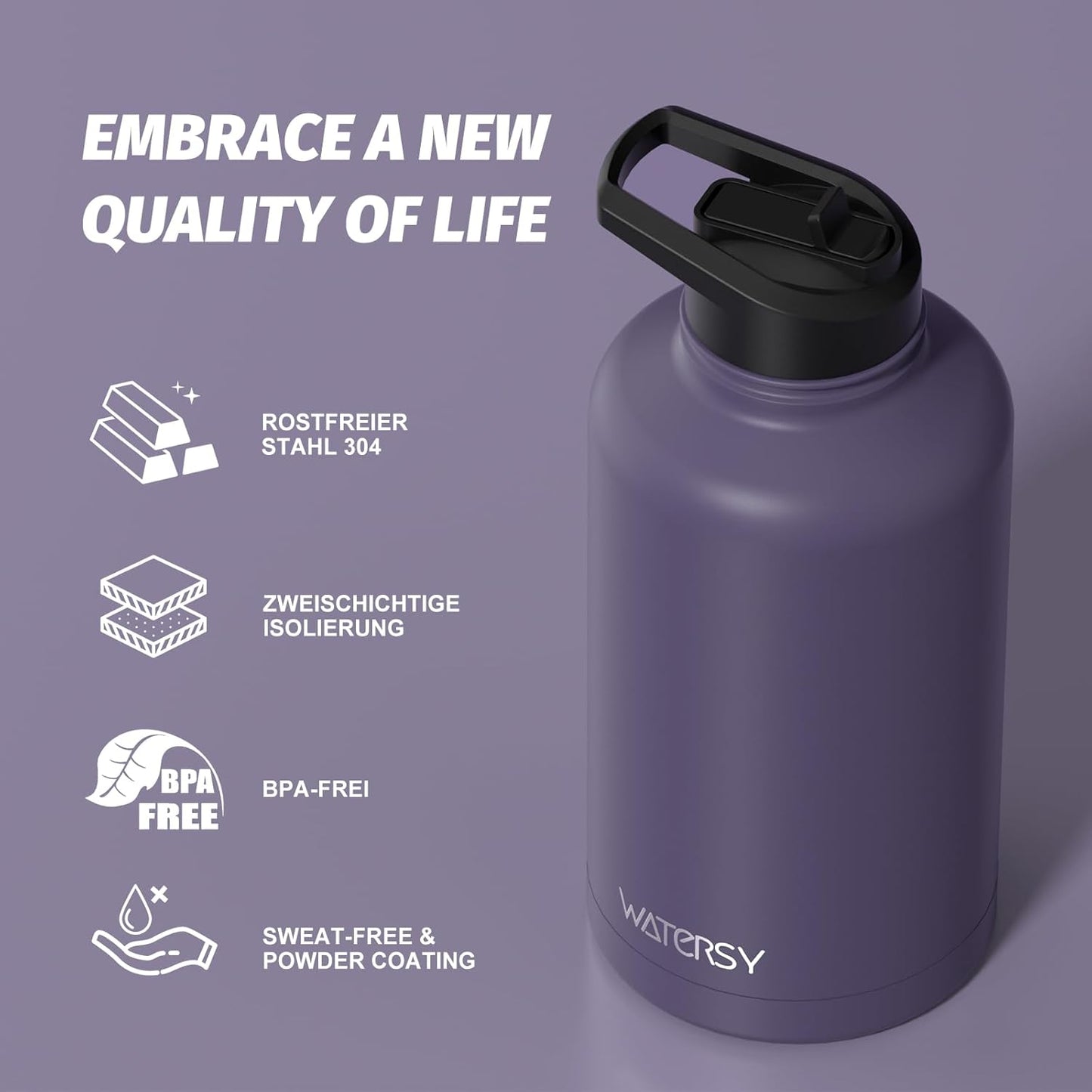 40oz Insulated Water Bottle (Cold for 48 Hrs),BPA Free&Leak Proof,Stainless Steel Water Flask,Water Jug with Straw Spout Lids for Gym,Hiking,Travel,Black Blue
