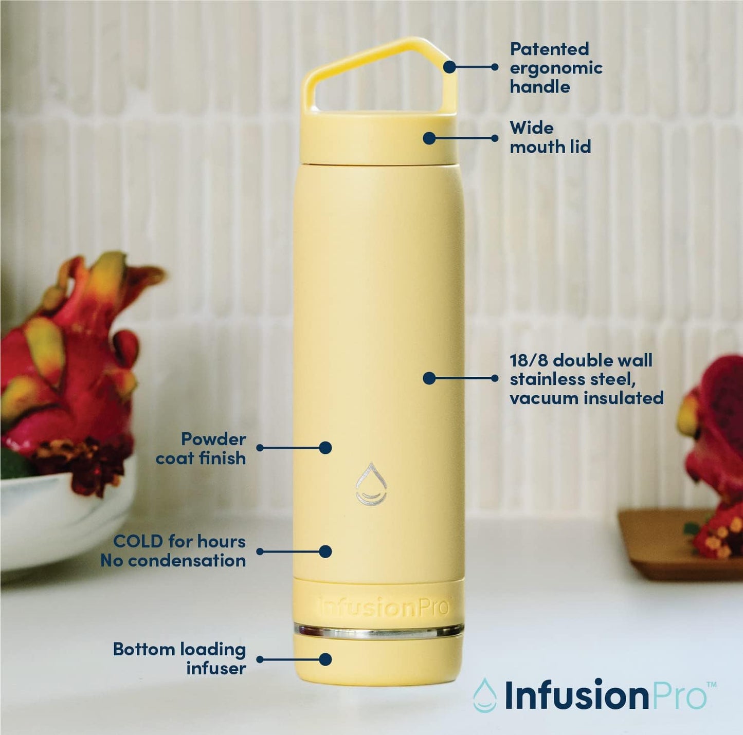 Infusion Pro Fruit Infuser Water Bottle with Straw Lid (32 oz) Stainless Steel Vacuum Insulated : 50 Recipe Fruit Infusion eBook : More Flavor : Easy Cleaning : Great Gift