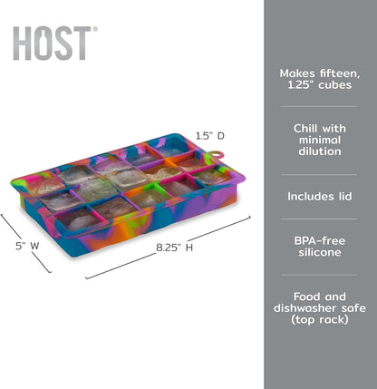 Host Ice Cube Tray, Makes Four 5-Inch Long Cubes, Durable Silicone Trays with Easy Release Design, Perfect for Water Bottles and Highball Glasses, Home Bar Accessories, Set of 1, Marble