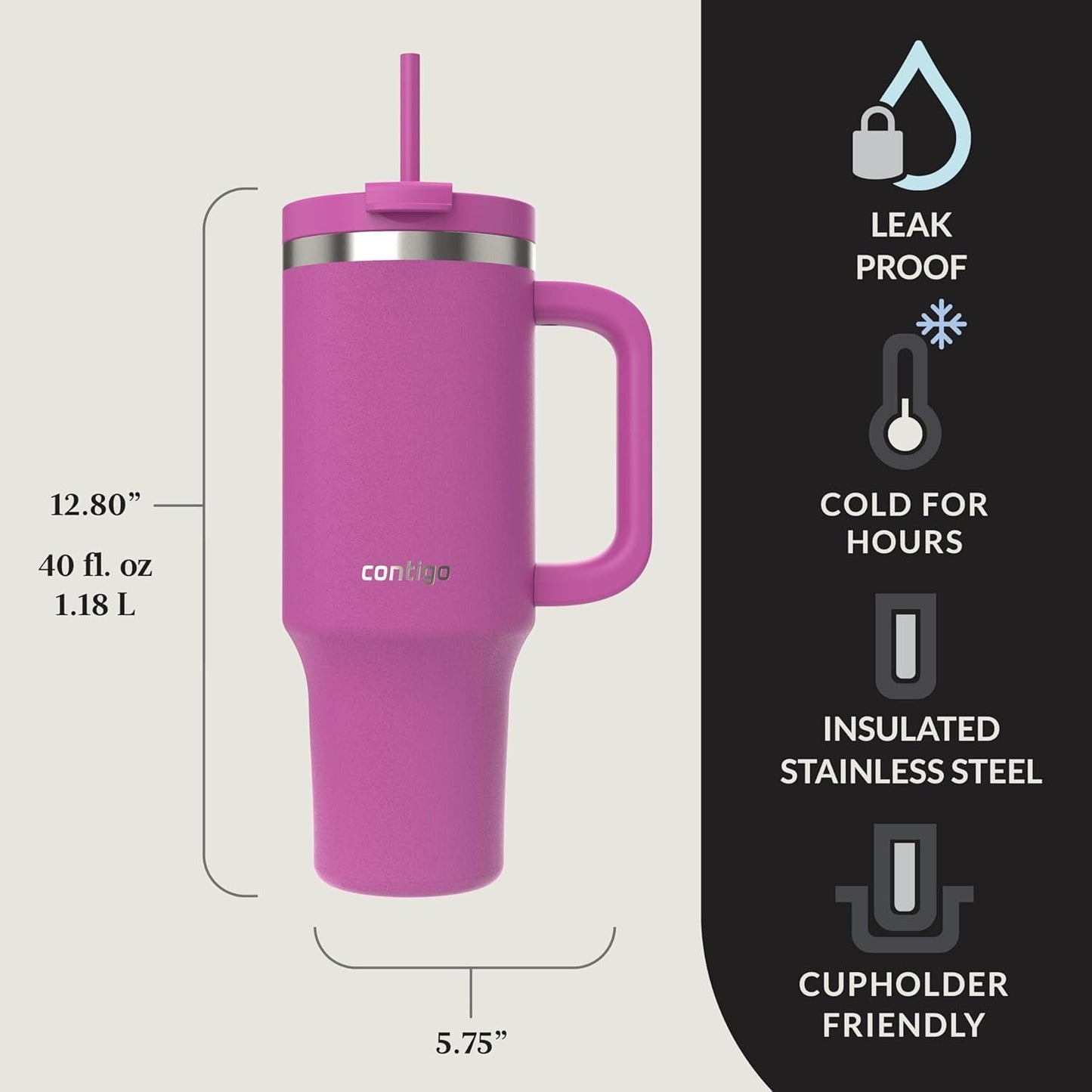 Contigo Streeterville 40oz Tumbler, Stainless Steel Vacuum Insulated, Leak-Proof, Cold for 29 Hours, Reef