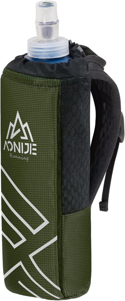 AONIJIE Quick Grip Handheld Water Bottle for Running, Hand Strap Hydration Pack with 500ml Handheld Soft Flask Water Bottle (Black)