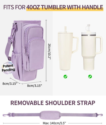 sportsnew Water Bottle Carrier Bag with Phone Pocket for 30oz 40oz Tumbler with Handle Accessories Insulated Water Bottle Holder Pouch with Strap Crossbody with Straw Cover