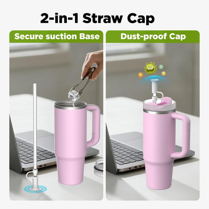 6 Pcs Straw Cover Caps with Suction Base, 0.4in/10mm Straw Toppers for Stanley Cup 30/40 oz, Multicolor