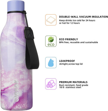 BJPKPK Insulated Water Bottles, 18 oz Stainless Steel Metal Water Bottle with Strap, BPA Free Leak Proof Jugs, Mugs, Flasks, Reusable Thermal Flasks for Sports & Travel, Black - Colors B