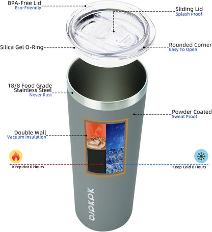 BJPKPK Skinny Tumbler with Lid 20 oz Stainless Steel Vacuum Insulated Double Wall Travel Coffee Water Tumblers Cup,White