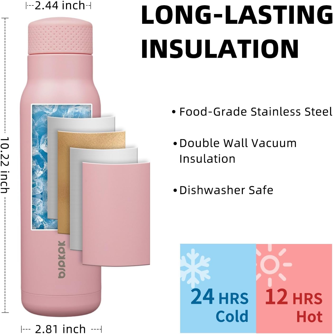 BJPKPK Stainless Steel Water Bottle,21oz insulated Reusable Bottle,Leakproof Metal Thermal Flask Double Wall,Keep Drinks Cold and Hot,Mint Green