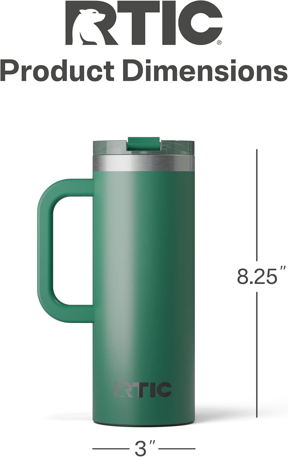 RTIC 20oz Road Trip Travel Mug with Lid and Handle, Ceramic Lined, Insulated, Stainless Steel, Metal, Double Wall Vacuum-Insulation, Portable Coffee, Tea Cup for Hot and Cold Drink, Black