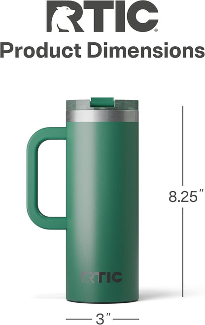 RTIC 20oz Road Trip Travel Mug with Lid and Handle, Ceramic Lined, Insulated, Stainless Steel, Metal, Double Wall Vacuum-Insulation, Portable Coffee, Tea Cup for Hot and Cold Drink, Black