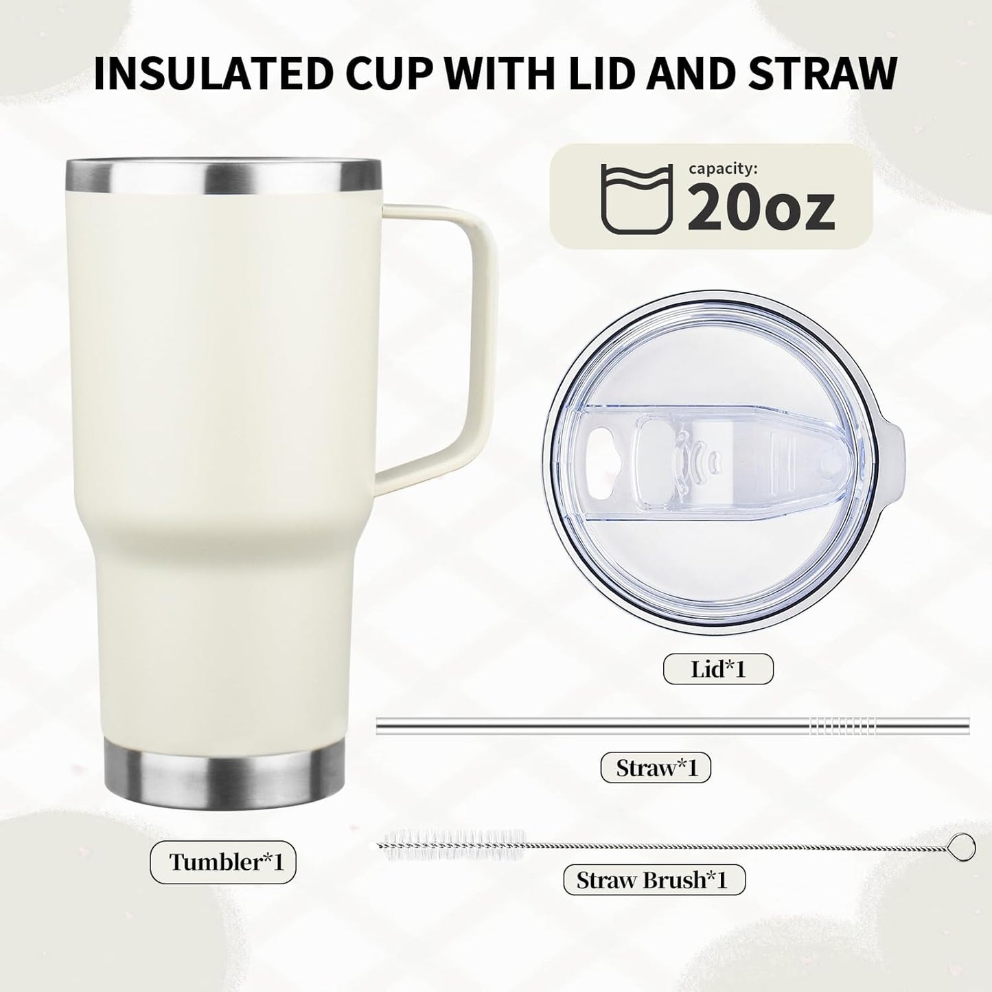 20oz Insulated Tumbler with Handle Stainless Steel Travel Coffee Mug with Lid and Straw Double Wall Vacuum Leak-proof Reusable Thermal Water Cup for Hot and Cold Drinks (Purple,1 Pack)