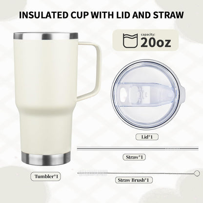 20oz Insulated Tumbler with Handle Stainless Steel Travel Coffee Mug with Lid and Straw Double Wall Vacuum Leak-proof Reusable Thermal Water Cup for Hot and Cold Drinks (Purple,1 Pack)