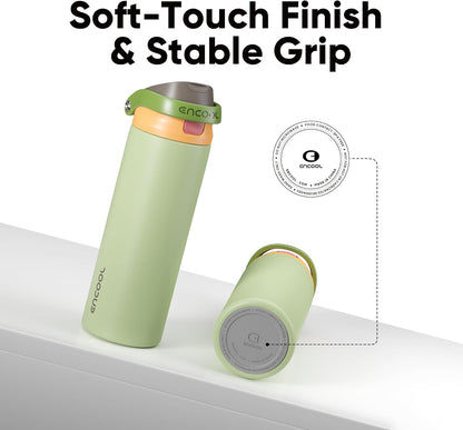ENCOOL Leakproof Insulated Water Bottle with Straw Dual-Sip Water Bottle Bag-Safe Design for Work, Commute & Gym – Keeps Drinks Cold All Day, 24 oz, Lemonade Pink - Colors A