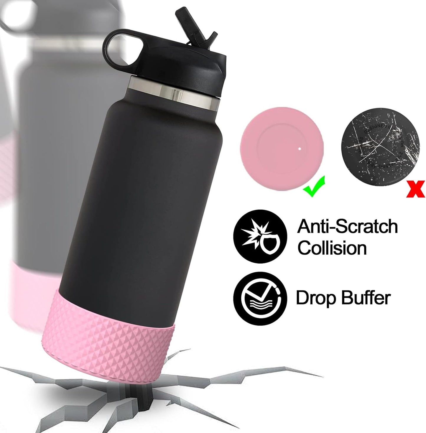 WUQID Water Bottle Boot, Diamond Silicone Boot Compatible with Stanleyy Tumbler 20-40oz & Hydroo Flask Bottle 12oz-24oz, Reduces Dents Sleeve Cover for More Bottles/Tumblers Bottom of 2.83-2.95in
