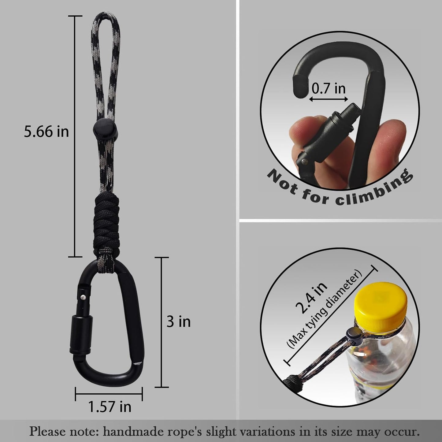 Paracord Keychain/Carabiner Clip - Jaymokes D Ring Metal Hook for Water Bottle, Key, Backpacks and More