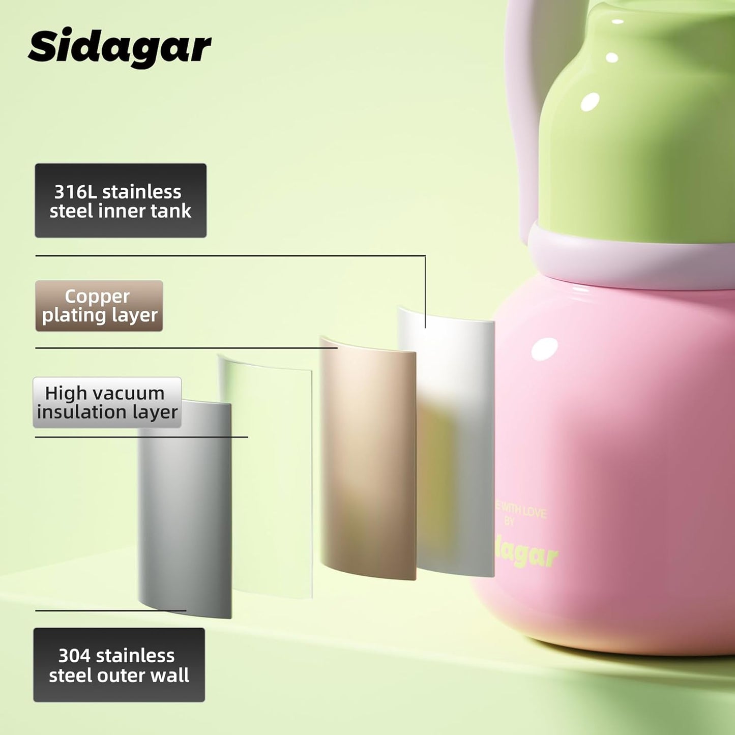 22 oz Water Bottle with Straw and Bowl, Unique Insulated Stainless Steel Tumbler, Spill-proof Reusable BPA-Free Cup, Pilates Wellness Study Travel, with Bonus Strap - Chocolate Black
