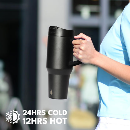 Elemental 32 oz 100% Leak Proof Tumbler with Handle & Straw - Stainless Steel Double Wall Insulated Tumbler for Hot and Cold Beverages - Travel Coffee Mug with Sip & Straw Lid - White - Colors A